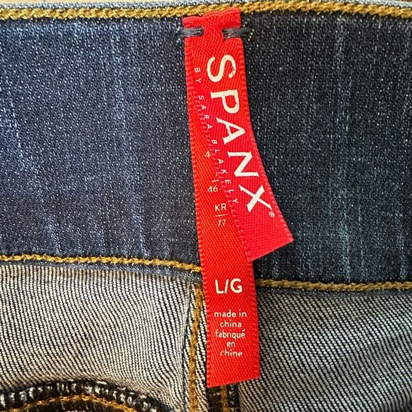 Spanx Distressed Ankle Skinny Jeans Blue Pull-On Stretch Size Large - Picture 10 of 10